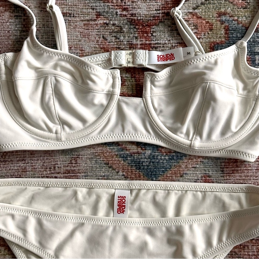 Solid & Striped White Bikini Set - image 2